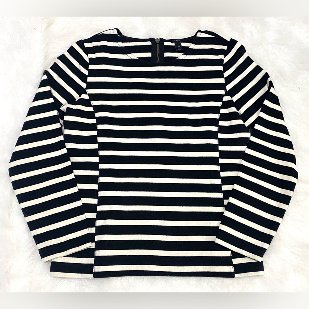 JCrew Womens XS Black White Stripe Top Boho Fall Nautical Preppy Coastal Grandma - Picture 4 of 13